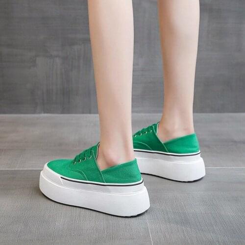 Sapatas de lona das mulheres sapatos de salto alto tnis 2021 branco/preto senhoras sapatos grosso