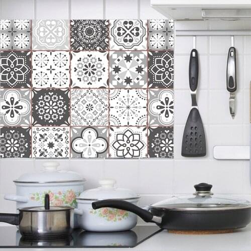 Grey Vintage Victorian Arabic Retro Mosaic Traditional PVC Tile Stickers Self-adhesive Wall Decor Customed Wall Decals Modern