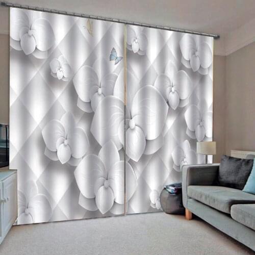 White flower curtains 3d stereoscopic curtains 3D Curtain Luxury Blackout Window Curtain Living Room
