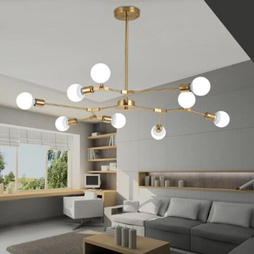 Modern LED ceiling light golden branch metal wrought iron tree led hanging lamp foyer living room kitchen brass nordic brass