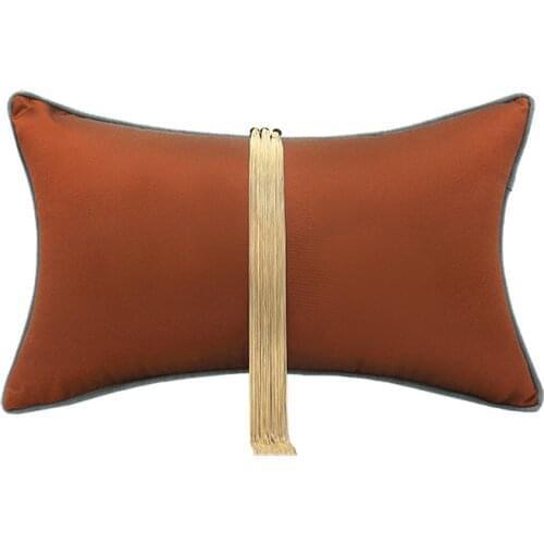 Light Luxury Gold Metal Tassel Cushion Cover Solid Orange Grey Blue Waist Pillow Case Home Decor Cojines Sofa Cushions 30x50cm