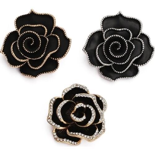 High Quality Vintage Black Camellia Brooch Pin Rhinestone Rose Flower Women Brooch Jewelry Brooches On Clothes Jewelry