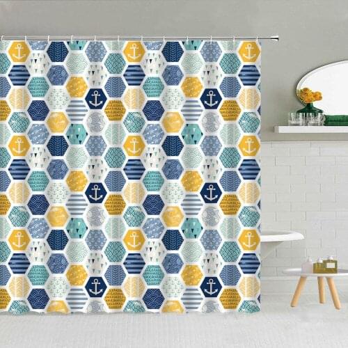 3D Printing Waterproof European Style Honeycomb Pattern Shower Curtain Set Polyester Fabric High Quality Bath Screen With Hook