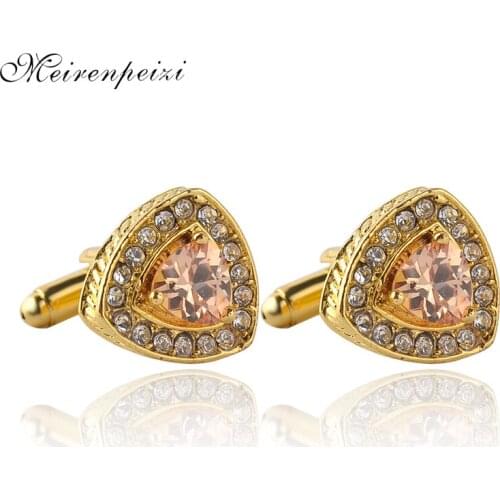 Triangle cufflinks Trendy Crystal Heart nature stone Cufflinks Suit Accessories Gold Cubic Cuff Link For men Women business gift