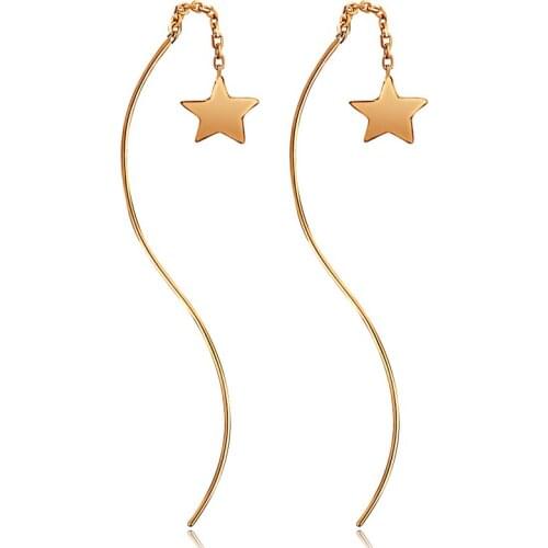 Solid AU750 Rose Gold Earrings Women Long Earrings Star Earrings 0.6g