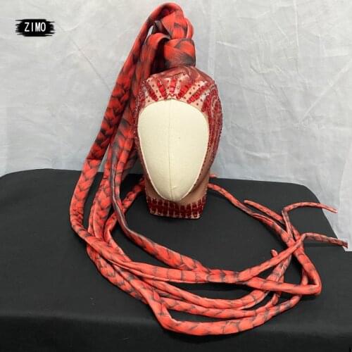 Fashion Rhinestone Self style red Wig Women Crystals Long Hair Headwear club Party Headdress Dancer drag queen Stage Accessories