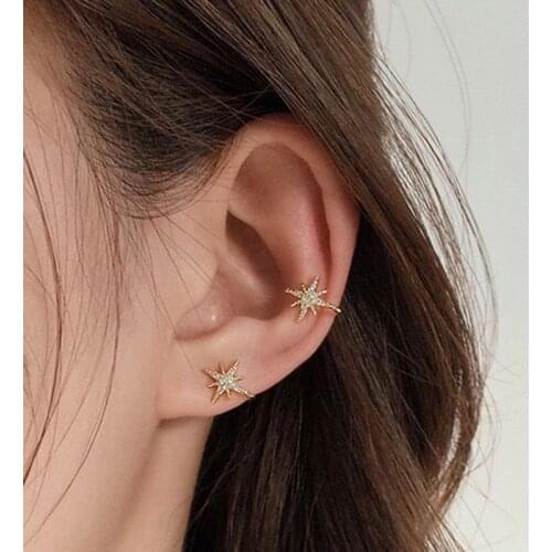Gold Hexagram Star Clip On Earrings Korean Cubic Zirocn Star Tragus Earrings Non Piercing Earings Fashion Jewelry 2020