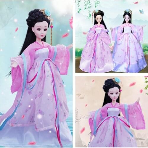 1/6 Scale 30cm Ancient Costume Hanfu Dress Long Hair Fairy Princess Barbi Doll Joints Body Model Toy Gift For Girl C1235A