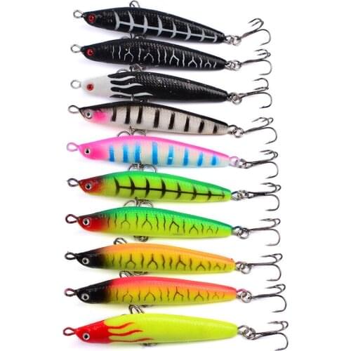 10PCS Fishing Pencil Minnow Fish Bass lure hook baits 8cm/18g