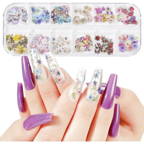 240pcs Manicure Nail Sequins Wood Pulp Simulation Maple Leaf Butterfly Flowers Nail Art DIY 3D Daisy Nail Stickers Decals 2021