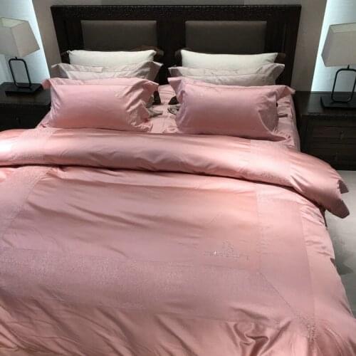 Luxury pink Embroidery 100S Egyptian cotton Bedding sets Queen King Royal Duvet cover Bed sheet set Pillowcases 4/6pcs 3 colors
