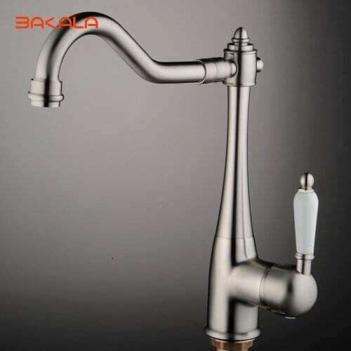 BAKALA Newly Patent Design 360 Swivel 100% Solid Brass Single Handle Mixer Sink Tap Kitchen Faucet In Brushed Nickel CODE 8054