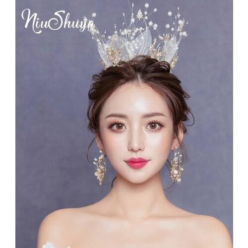 NiuShuya White Flower Crown Trendy Tiara Wedding Hair Accessories Round Crowns Bridal Jewelry Women Hair Ornaments Headpiece