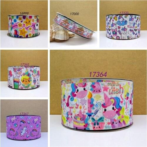 Free shipping 50 yard Unicorn ribbon cartoon printed grosgrain ribbon 17364