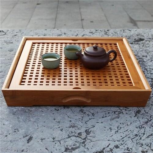Double grid tea tea set accessories wholesale all kinds of natural bamboo teaboard mixed batch water drainage