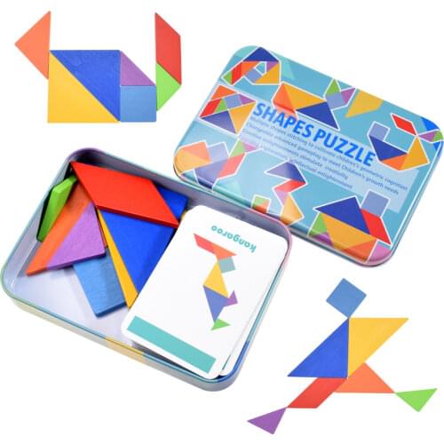 Kids Colorful Tangram Toy 3D Wooden Pattern Animal Jigsaw Puzzle Montessori Early Education Sorting Games Toys for Children Gift
