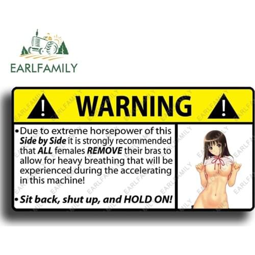 EARLFAMILY 13cm x 6.7cm for Jet Ski Horsepower No Bra Warning Vinyl Car Wrap Stickers Funny Anime Decal Motorcycle Trunk Decor