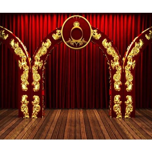 Photography Backdrops 8X8 Red Curtain Gold Gate Photography Background for Wedding Photocall Custom Wood Floor Photo Studio Prop