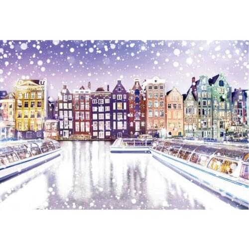 Cartoon City Snow Scene Backdrop Holiday Photography Background Celebration Photo Booth Studio Decor
