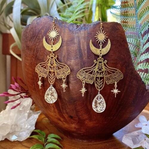 Resin Flower Drop Moth Earrings, Hypoallergenic, Wanderlust Jewelry