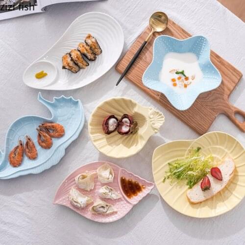 Ceramic Dish Japanese Marine Life Tableware Dessert Shell Snack Plate Creative Dinner Plate Household Dish Dinner Sushi Plates