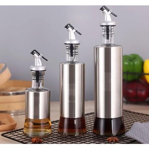 Kitchen Spice Tool Stainless Steel Glass Oil Pot Seasoning Bottle Vinegar Soy Sauce Bottle Glass Cruet For Home Cooking Tool