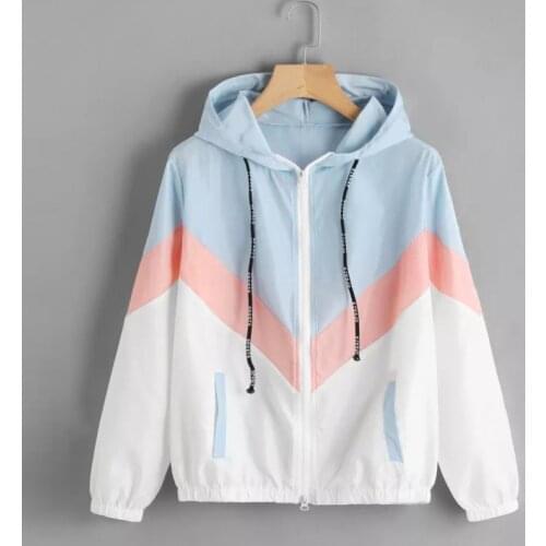 Women Windbreaker Jacket Female Multicolor Patchwork Hooded Jacket Basic Jackets Color Block Coats For Women