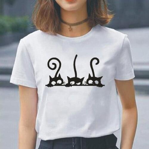 Summer Women Tshirt Funny Lovely Cats Family Print Cotton Short Sleeve Casual Tee Shirt Femme Harajuku Shirt Camisetas De Mujer