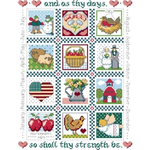 JL125A Happy Calendar 34-42 cross stitch kits single color simple aida fabric white canvas cotton thread embroidery