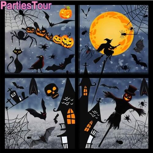 4Sheets Halloween Window Sticker Bat Spider Pumpkin Glass Clings Window Decal Sticker Wall Sticker for Halloween Party Decortion