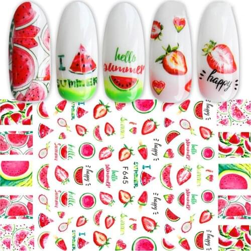 Fruit Nail Art Stickers Decals Lemon Strawberry Watermelon Water Transfer Slider Nail Design Foils Decoraton nail stickers