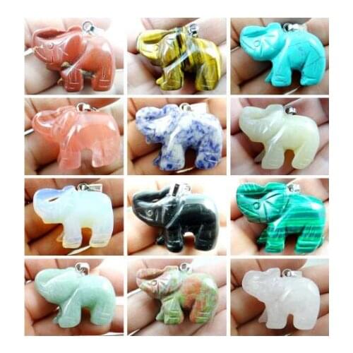 Natural Gem Stone Turquoises Quartz crystal aventurine tiger eye Elephant pendant for diy Jewelry making necklace Accessories