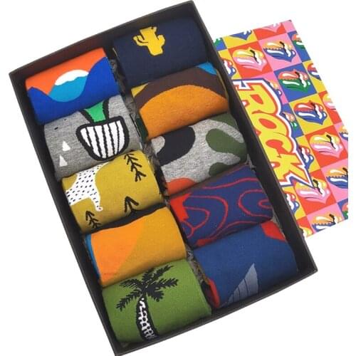 10 Pairs/Pack New Fun Colorful Men Socks Unisex Funny Crazy Novelty Funky Cool Cute Design Printed Crew Dress Socks