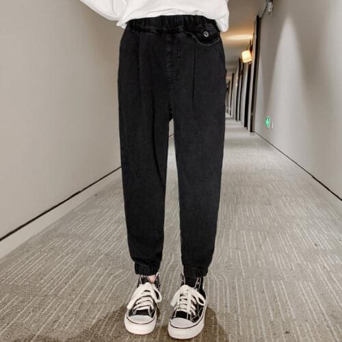 2021 New Spring Solid Childrens Clothing Girls Jeans Autumn Teenage Trousers Fashion Black Casual Loose Denim Pencil Pants 8 10