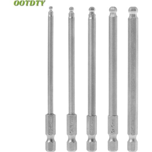 OOTDTY 5 Pcs 1/4" Hex Shank 100mm Magnetic Ball End Hexagon Screwdriver Bits Drill Set