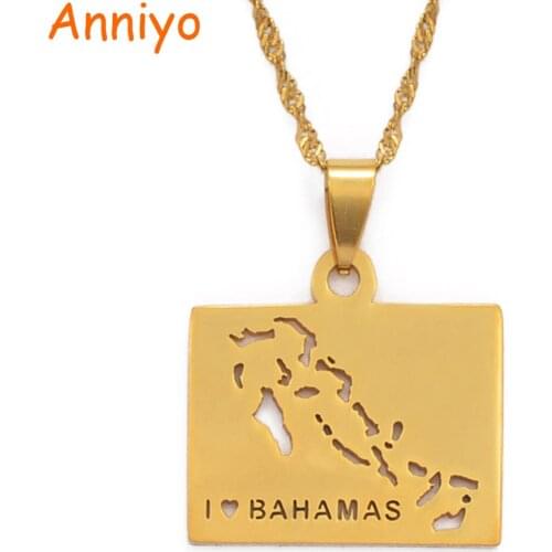 Anniyo Bahamas Map Pendant Necklaces for Women Girls Gold Color Island Jewelry Gifts #110321