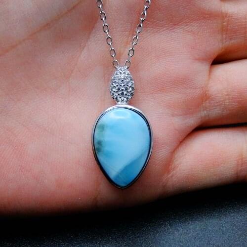 Hot Selling 925 Sterling Silver Natural Dominica Larimar Pendant Necklace Womens Jewelry For Gift