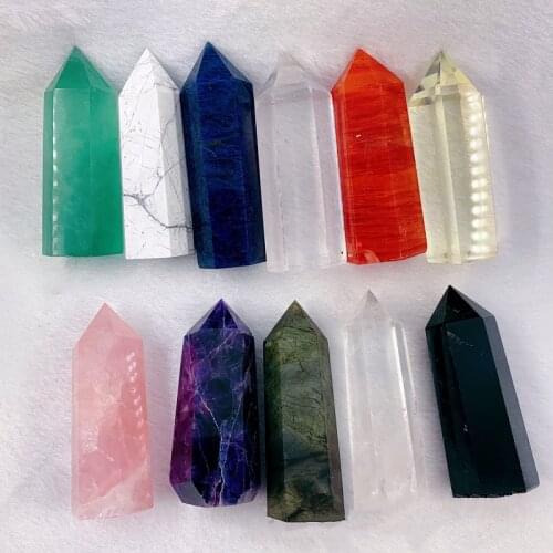 Natural Crystal Energy Prayer Column Polished Amethyst Rose Quartz Healing Stone Handicraft Ornament Crafts Home Decoration DIY