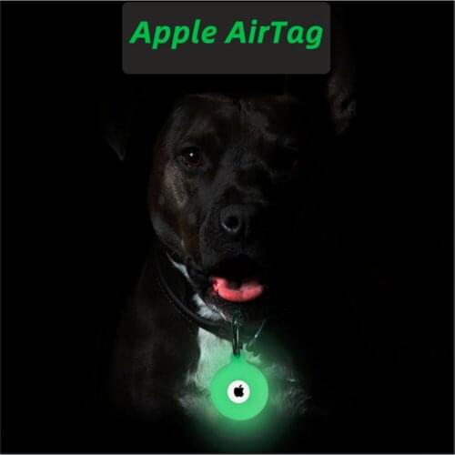 Durable Glow Luminous Pet Dog Collar For Apple AirTag GPS Anti-Lost Anti-Scratch Silicone Protective Case With Keychain Cover