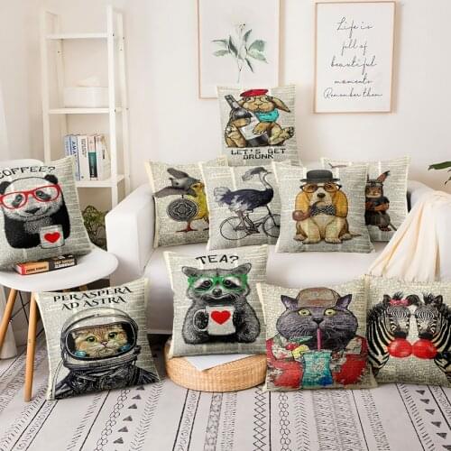 Retro Old Newspaper Printed Pillowcase Cute Animal Thin Linen Cushion Decorative Pillow Home Decor Sofa Throw Pillow Almofada