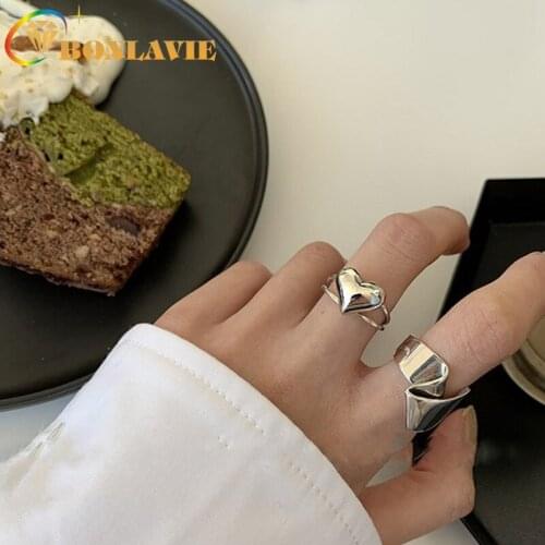 BONLAVIE Silver Color Love Ring Irregular Folding Ring Exaggerated Female Retro Do Old Minimalist Cocktail Ring