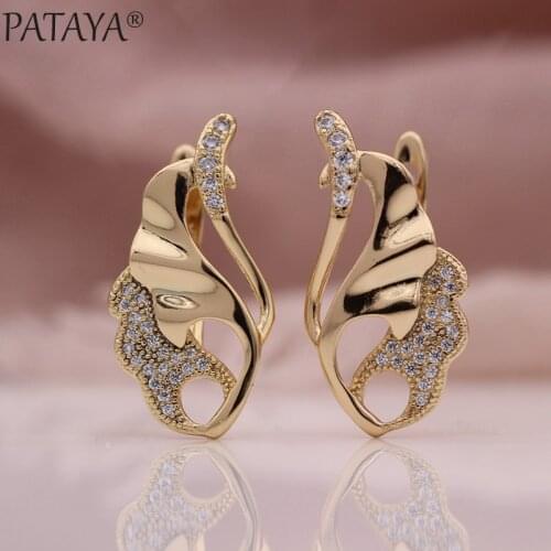 PATAYA New Micro-wax Inlay Natural Zircon Dangle Earrings 585 Rose Gold Smooth Surface Earring Women Hollow Fine Fashion Jewelry