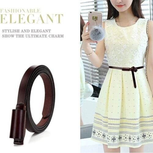 Thin Real Leather Women Belt Korean Casual Ladies Knot Belts for Dresses Autumn Camel Self Tie Strap Accessories