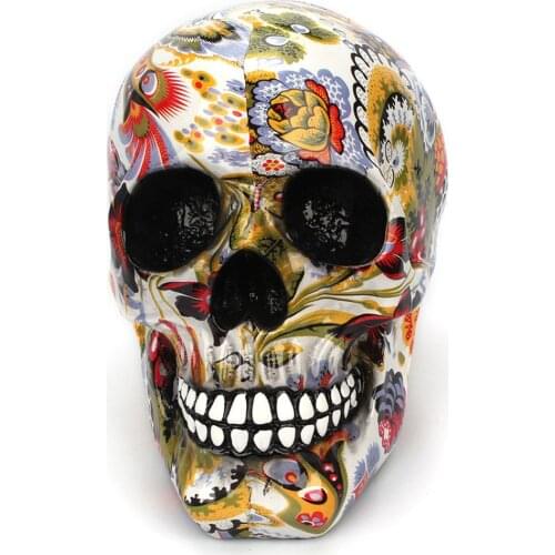 Horror Skull Decoration Resin Humans Skeleton Skull Color Flower Painting Halloween Home Bar Table Desktop Decoration Craft Gift