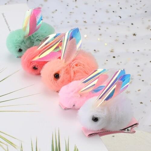 Korean Child High Quality snow yarn Hair Clips Cute Rabbit Plush Bunny Hairpins Headband Girl Barrette Hair Accessories Headwear