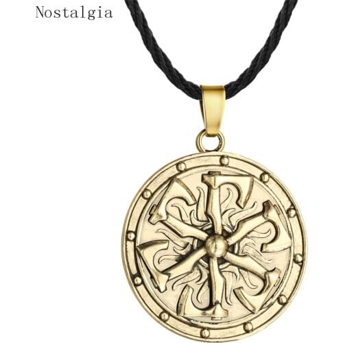 Viking ONE Sided Mens Thunder Shield of Perun Pendant Necklace Slavic Axes Kolovrat Amulet Norse Viking Warrior Grozovik Jewelry