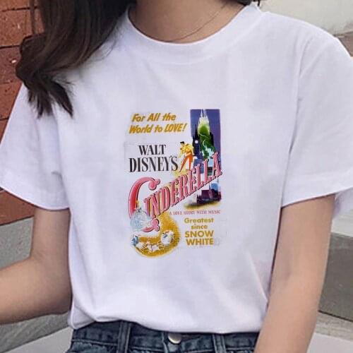 Disney Cinderella Vintage Classic Poster Premium T-Shirt Funny Harajuku Tshirt Casual Women Graphic Tees Tops