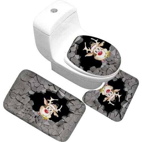 Zeegle 3pcs/set Bath Mats Bathroom Anti-slip Shower Mat Funny Printed Toilet Rug Flannel Soft Bathroom Rug Foot Carpet