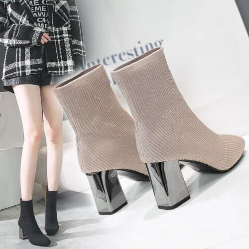 Womens Sexy High Heels Socks Boots Autumn Winter Fashion Stretch Boots Women Black Ankle Sock Boots Botas De Mujer Goth Shoes