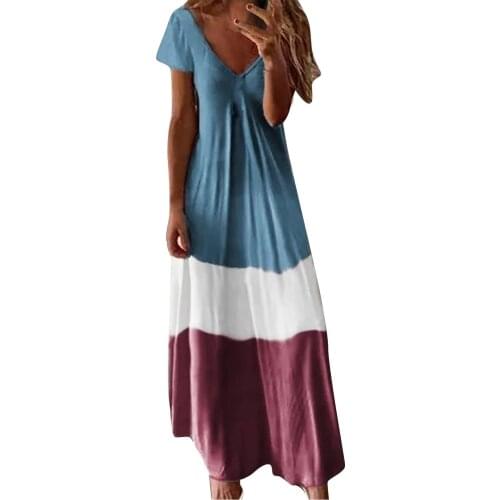 Long Dress For Women Dresses Summer 2021 Womens Summer Casual Short Sleeve V-neck Short Print Maxi Dress Vestido De Mujer